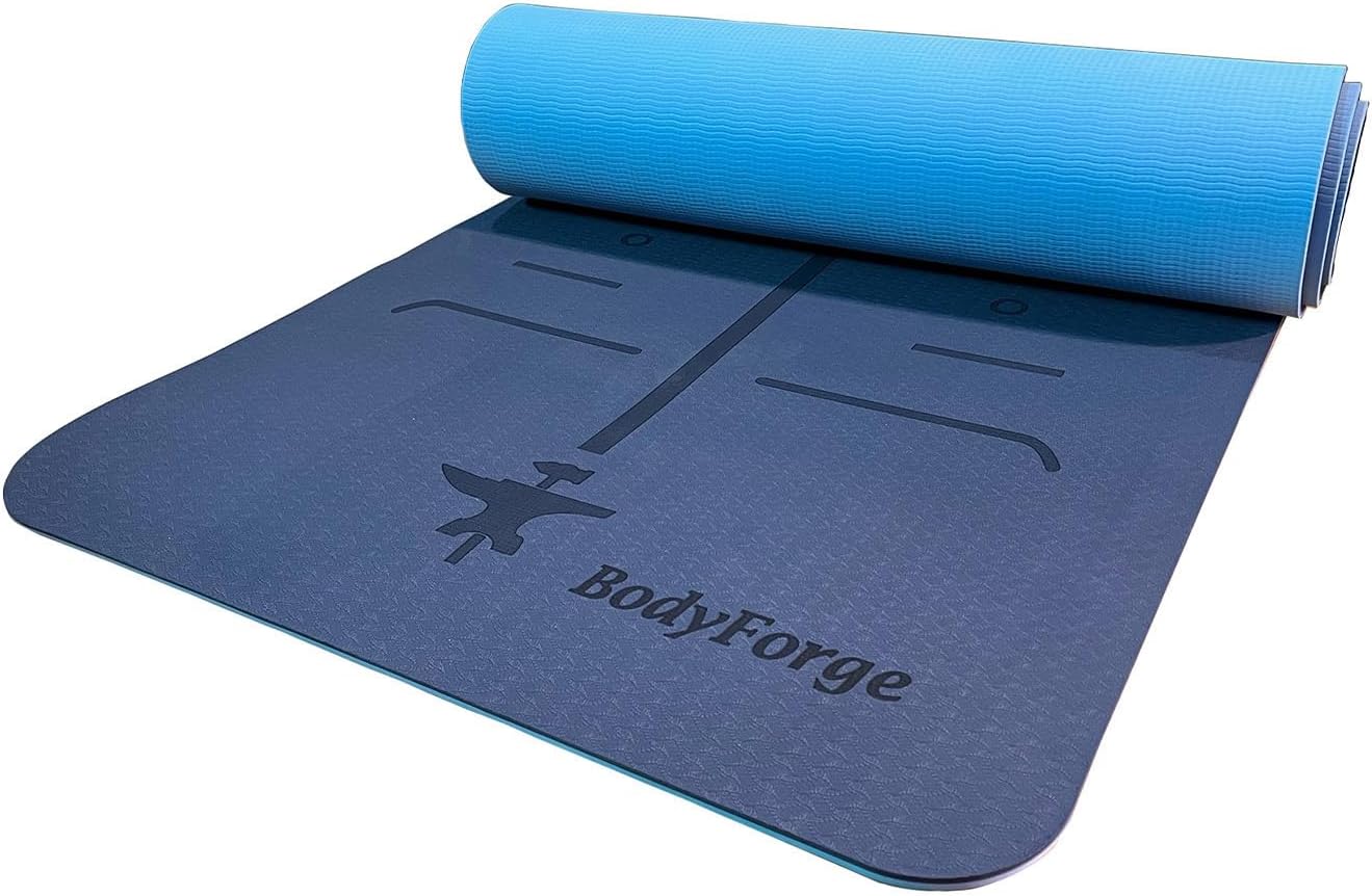 BodyForge Yoga Mat Thick Exercise Mat Thick 8mm TPE Eco-Friendly with Alignment Marks Non-Slip Extra Thick High-Density for Women and Men Workout Pilates