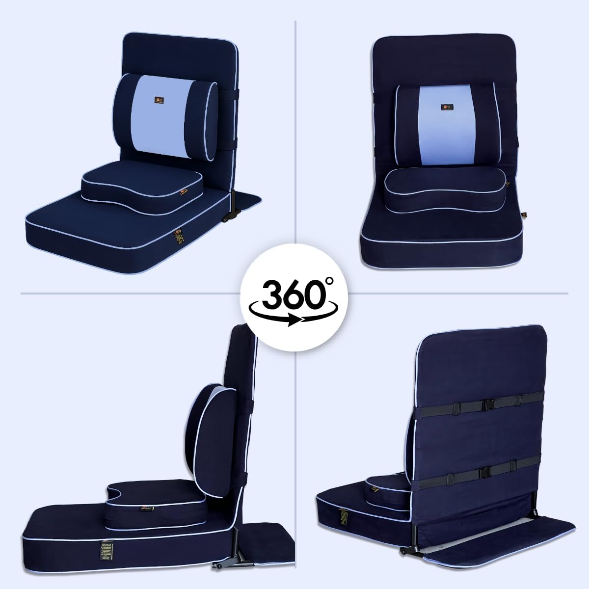 Friends of Meditation Extra Large Meditation Chair | Floor Chair with Back Support | Yoga Chairs for Adults | Portable Folding Chair | Yoga Chair with Cushion & Meditation Block | Black | 24x22 in