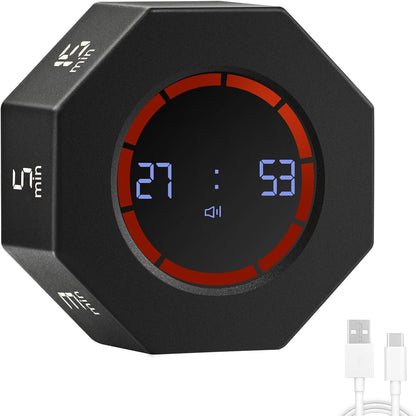 Small Rechargeable Pomodoro Timer, Gravity Sensor Auto-Rotating 7 Preset Times (1/3/5/15/30/60/90 min) & Count Up Mode, Digital Kitchen Timers for Cooking, Work and Study (Pearl White)