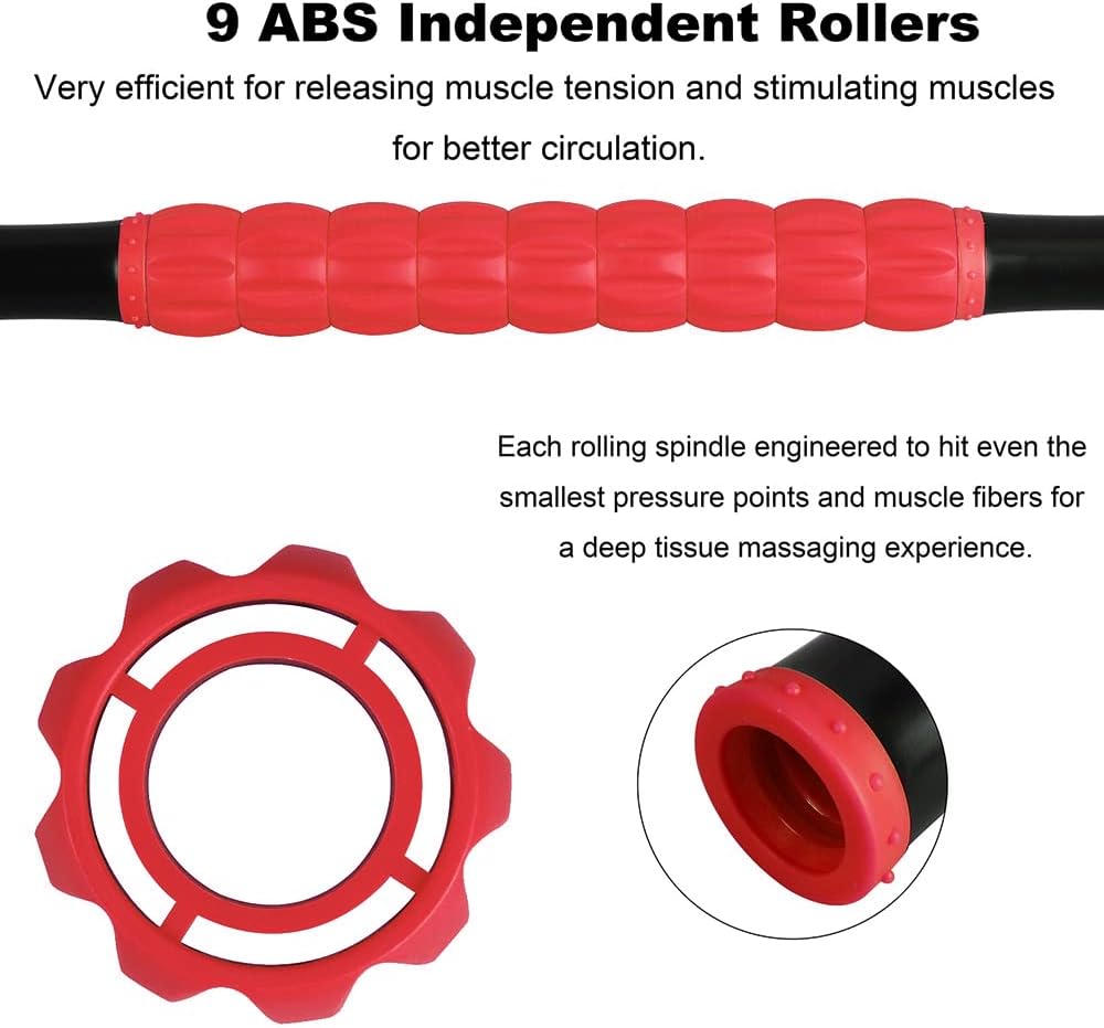 YANSYI Professional 9-Roller Deep Tissue Massage Stick - Portable Muscle Recovery Roller for Athletes, Relieves Post-Workout Soreness & Leg/Back Pain - Portable Physio Tool (Purple)