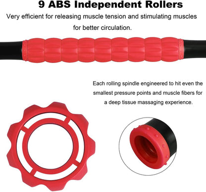 YANSYI Professional 9-Roller Deep Tissue Massage Stick - Portable Muscle Recovery Roller for Athletes, Relieves Post-Workout Soreness & Leg/Back Pain - Portable Physio Tool (Purple)