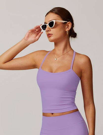 QBGJTD Womens Longline Sports Bras Cross Back Active Gym Yoga Padded Workout Crop Tank Top with Built in Bra