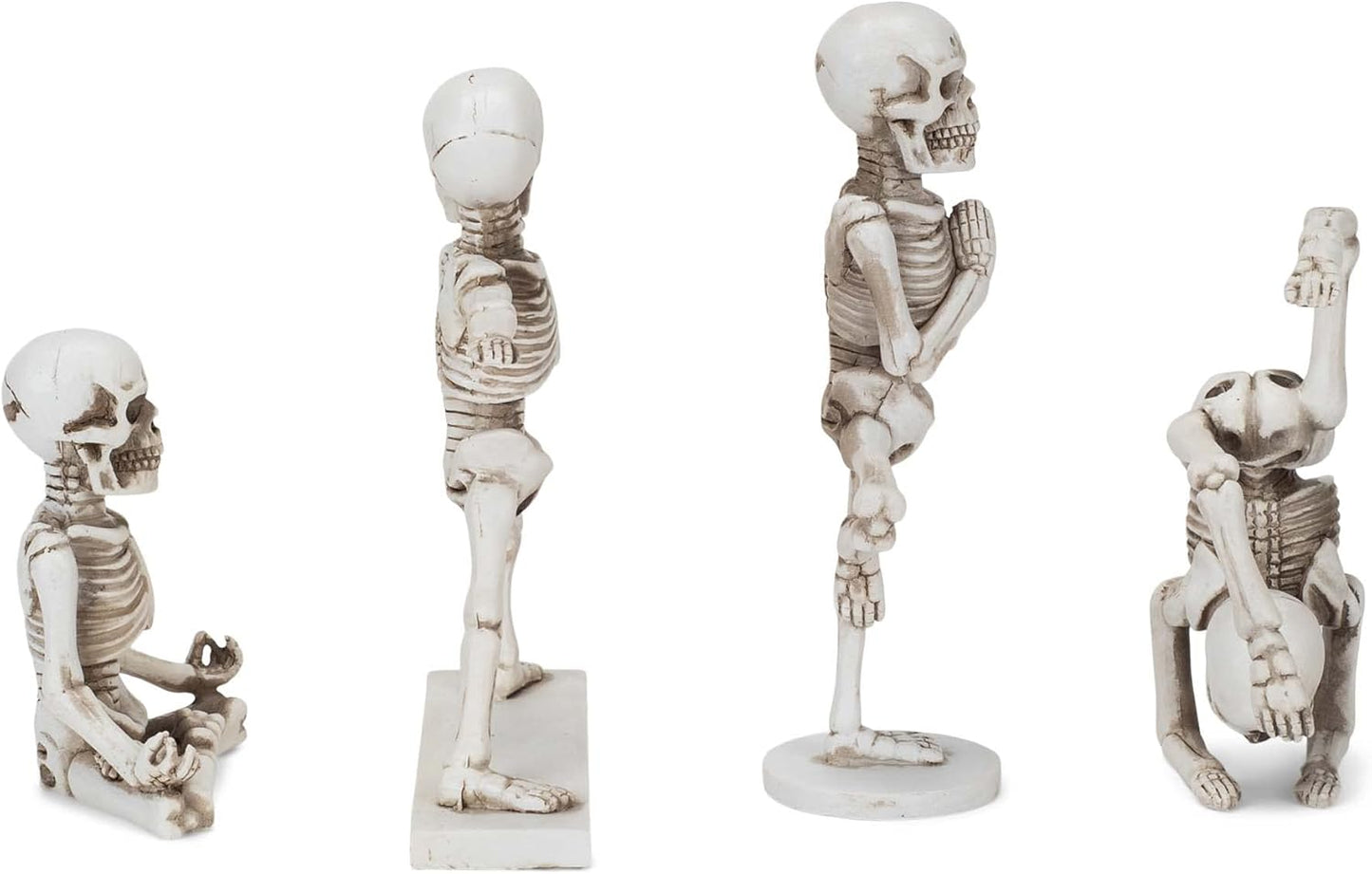 Yoga Pose Skeletons Ivory Tone 6 inch Resin Figurines Set of 4