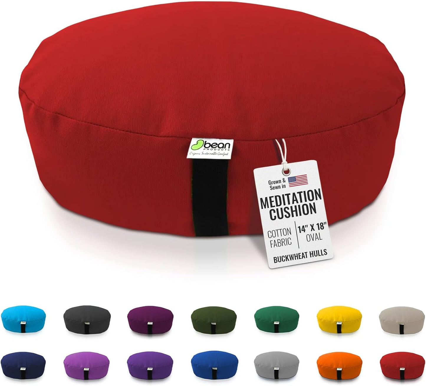 Bean Products Zafu Meditation Pillows for Sitting on Floor, Yoga Cushion, Cotton/Buckwheat Fill Yoga Pillow, Zafu Meditation Cushion, Zen Kneeling Prayer Pad- Made in USA - 14" Round - Saffron
