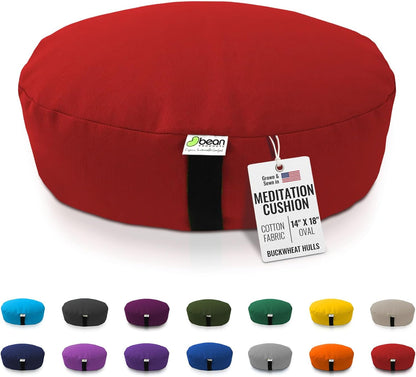 Bean Products Zafu Meditation Pillows for Sitting on Floor, Yoga Cushion, Cotton/Buckwheat Fill Yoga Pillow, Zafu Meditation Cushion, Zen Kneeling Prayer Pad- Made in USA - 14" Round - Saffron