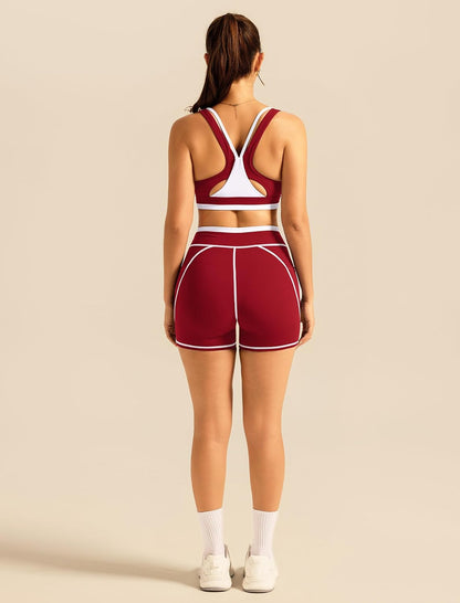 ABOCIW Womens Two Piece Workout Sets Color Block Sports Bra Matching High Waist Biker Shorts Active Gym Yoga Outfits