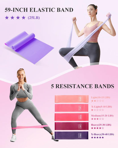 Home Workout Pilates Kit for Women, Better me Pilates Ring and Ball Set Essentials Equipment, with 5 Resistance Bands, Massager Roller, Yoga Starter Accessories for Toning Arms, Thighs & Core