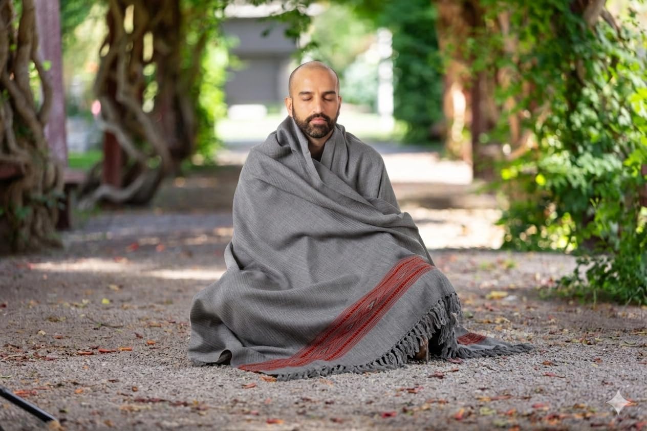 Exotic Meditation Shawl - Large Unisex Prayer Wrap, Oversize Scarf & Versatile Indian Stole Blanket