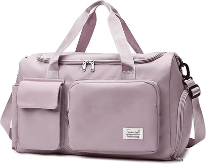 Suruid Travel Yoga Duffel Bag with Shoes Compartment Sports Gym Handbag with Dry Wet Separated Pocket for Training Men and Women, Overnight /Weekender Bag - Pink