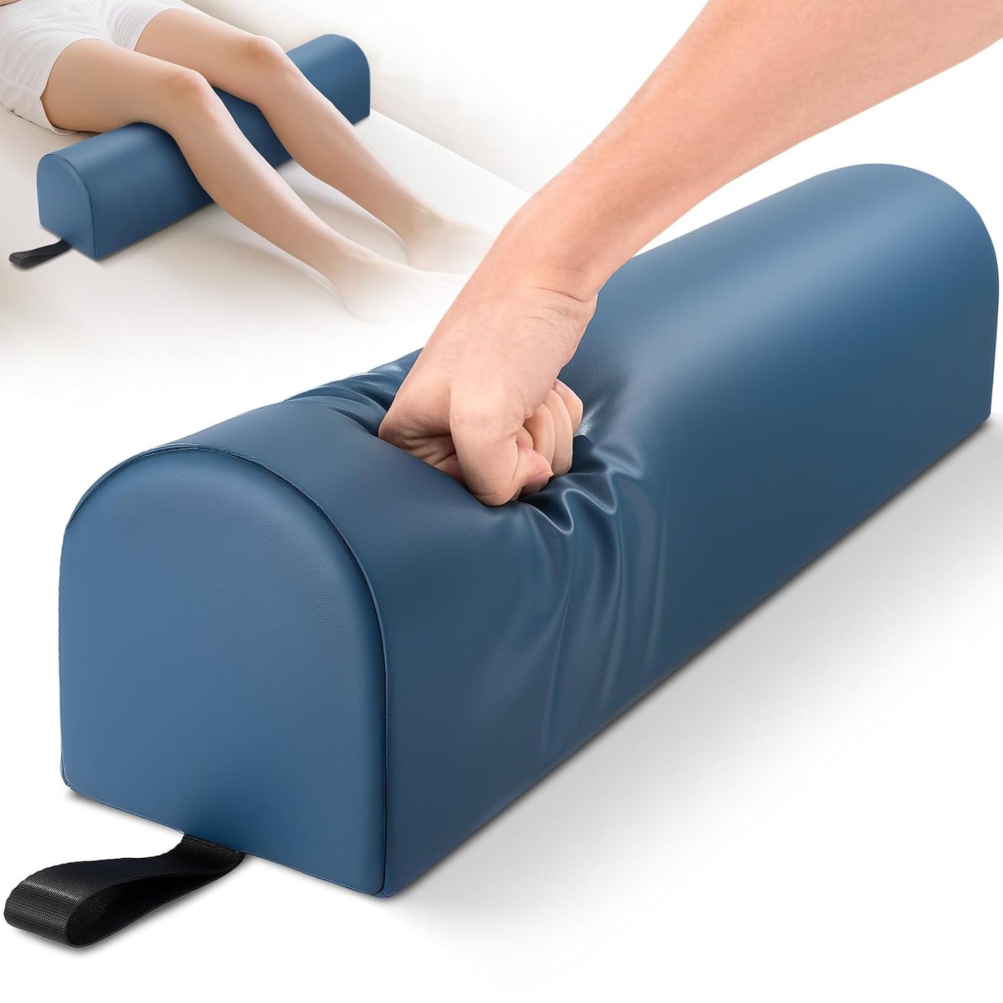 Noverlife Full Round Bolster Pillow, 6" x 26" Massage Bolsters for Under Legs/Neck/Back Pain Relief, Knee Bolster with Strap Handle, Physical Therapy Bolsters for Massage Table Bed Yoga Pillow, Blue