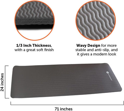 GYMENIST Thick Exercise Yoga Floor Mat Nbr 24 X 71 Inches Great for Camping Cardio Workouts Pilates Gymnastics (Black)