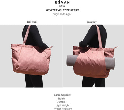 ESVAN Yoga Tote Bag for Women Shoulder Bags Drawstring for Office Workout Travel Carryall Pilates Gym and Beach