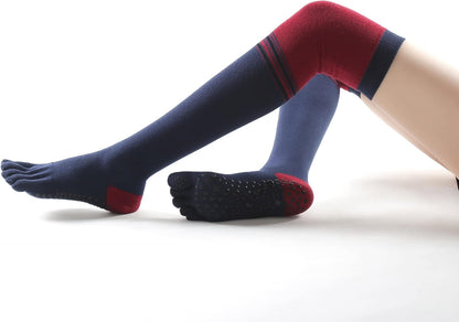 Verdancy Yoga Pilates Toe Socks - Toeless With Grips for Women, Non-Slip Cushioned Over Knee Thigh High