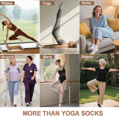 5 Pairs Pilates Socks with Grips for Women Non Slip Grip Yoga Crew Socks for Barre Hospital Barefoot Workout
