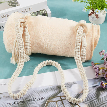 GORGECRAFT Macrame Yoga Mat Carrying Strap Yoga Mat Sling Carrier Blanched Almond Adjustable Travel Tassel Crossbody Braided Cotton Yoga Carry Straps Sling for Yoga Sport Carrying Outdoor