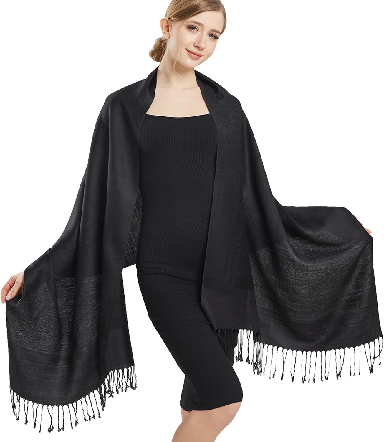 vimate Silky Paisley Pashmina Shawl Scarf-Women's Soft Double-side Jacquard Pashminas Wrap for Evening Dress Travel Shawl