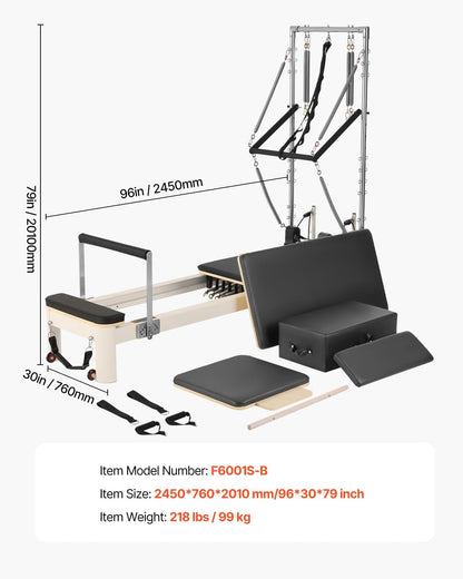 VEVOR Pilates Reformer, Reformer Pilates Machine with Cadillac Trapeze Table or Tower & Mat, Pilates Equipment for Home Workout and Studio, Includes Jump Board，Sitting Box