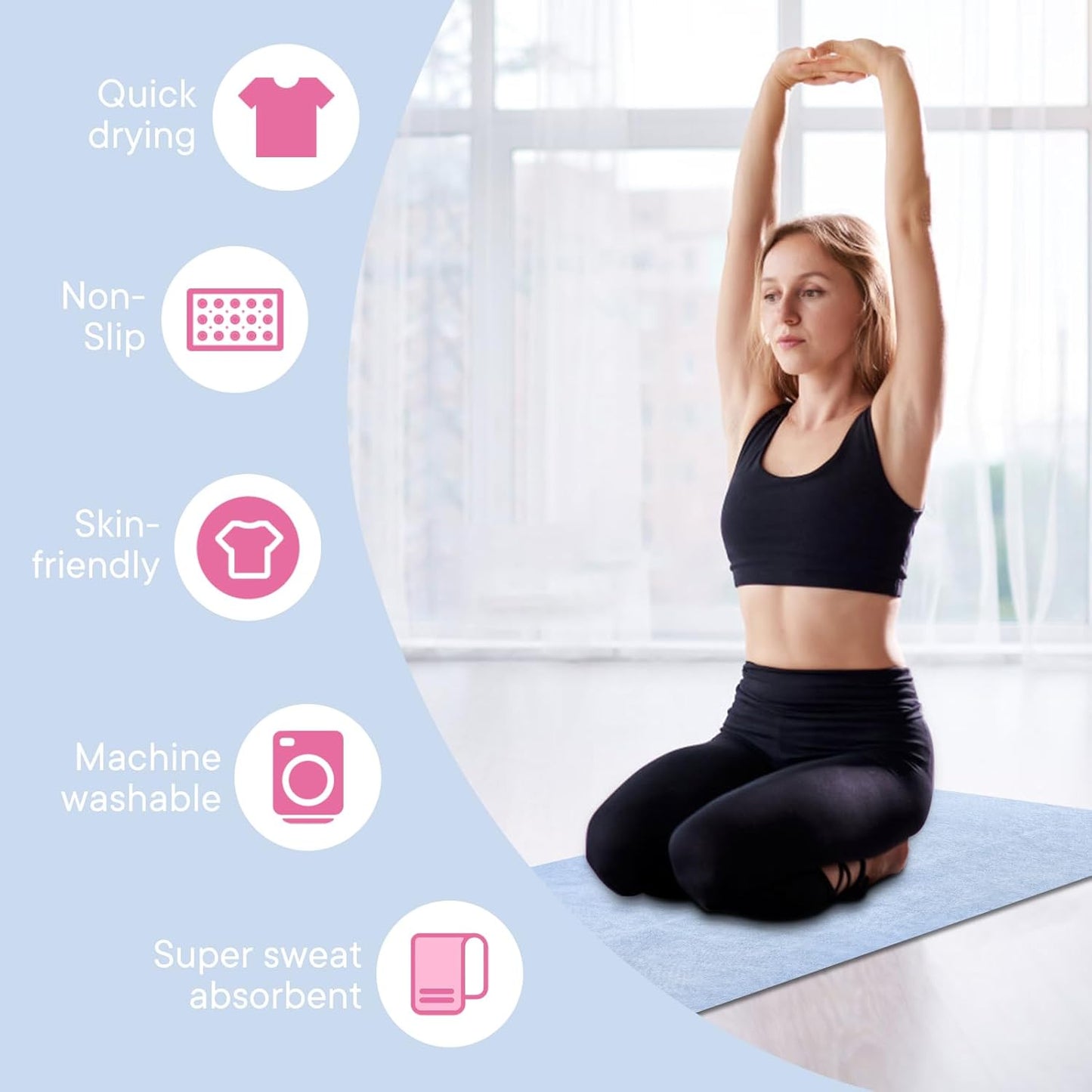 Hot Yoga Towel with Grip Dot, Non Slip Sweat Absorbent Microfiber Yoga Mat Towels for Hot Yoga, Pilates, Fitness and Workout 72inch x 24inch