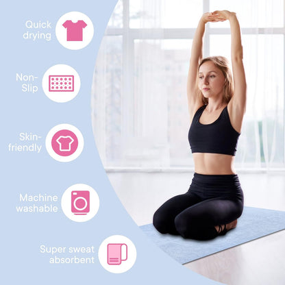 Hot Yoga Towel with Grip Dot, Non Slip Sweat Absorbent Microfiber Yoga Mat Towels for Hot Yoga, Pilates, Fitness and Workout 72inch x 24inch