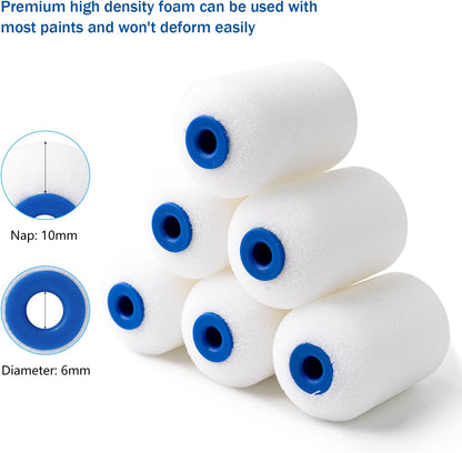 Mister Rui 4 Inch Foam Paint Roller Kit, 8 Pack - Mini Roller Set with 4” Small Roller Covers, Frame, Tray & Liner for Smooth Painting on Walls, Trim, Furniture, Home DIY Projects