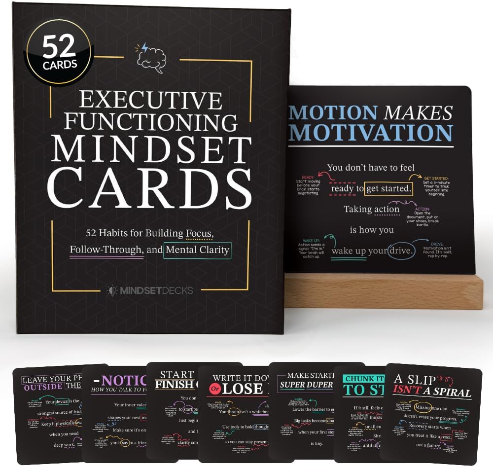 Emotional Intelligence Mindset Cards – 52 Daily Habits for Confidence, Connection & Social Skills – for Kids, Teens & Adults – Includes Wooden Display Stand – Gift for Teachers & Parents