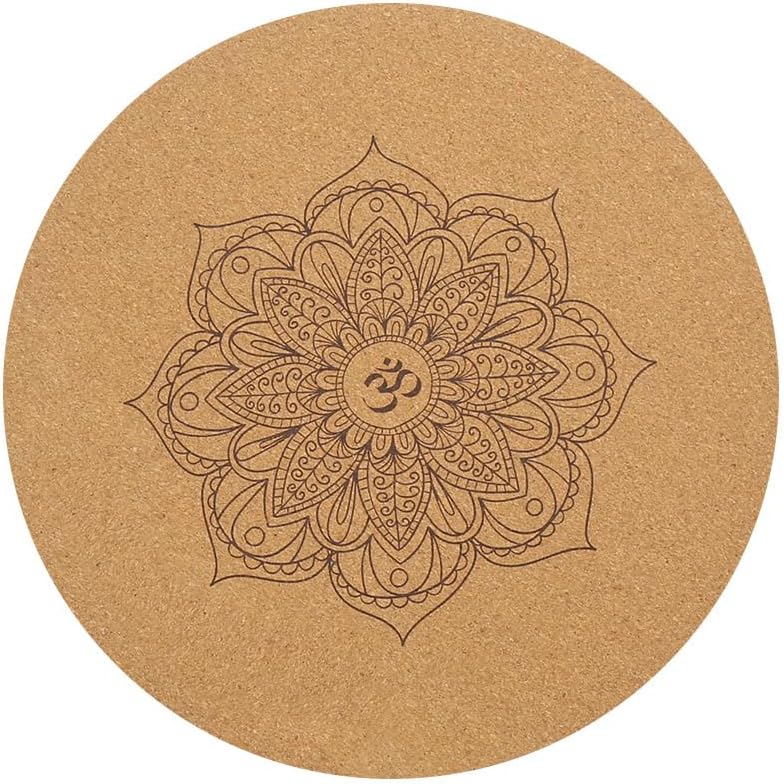 Round Yoga Mat with Printed Mandala Design, 60 in Diameter, wood material