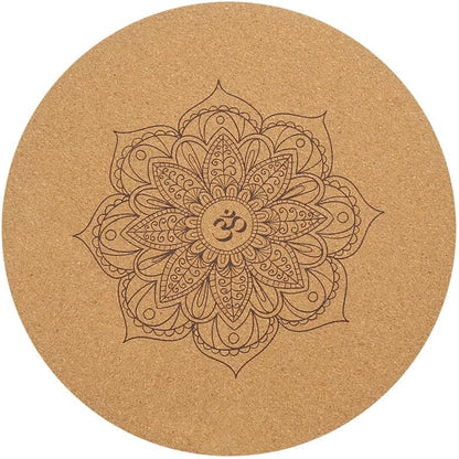 Round Yoga Mat with Printed Mandala Design, 60 in Diameter, wood material