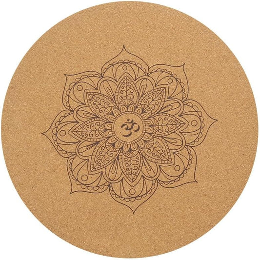 Round Yoga Mat with Printed Mandala Design, 60 in Diameter, wood material