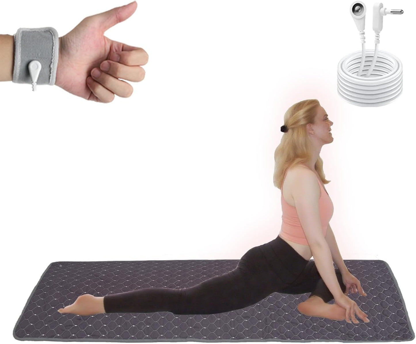 Conductive Metal Fabric Grounding Mat Set with Grounding Wristband and 15ft Cord for Bed/Desk/Floor/Feet - Machine Washable, Healthy Material to Improve Sleep and Wellness