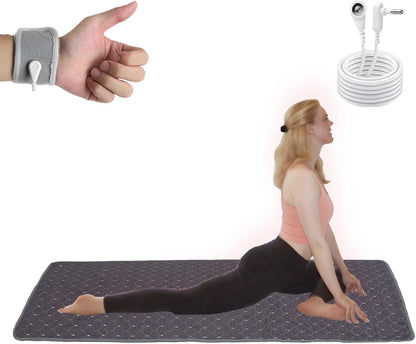 Conductive Metal Fabric Grounding Mat Set with Grounding Wristband and 15ft Cord for Bed/Desk/Floor/Feet - Machine Washable, Healthy Material to Improve Sleep and Wellness