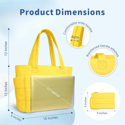 TOPDesign Puffer Tote Bag for Women, Lightweight Puffy Handbag with Compartments, Quilted Shoulder Bag for Work, Travel, Gym - Colors B