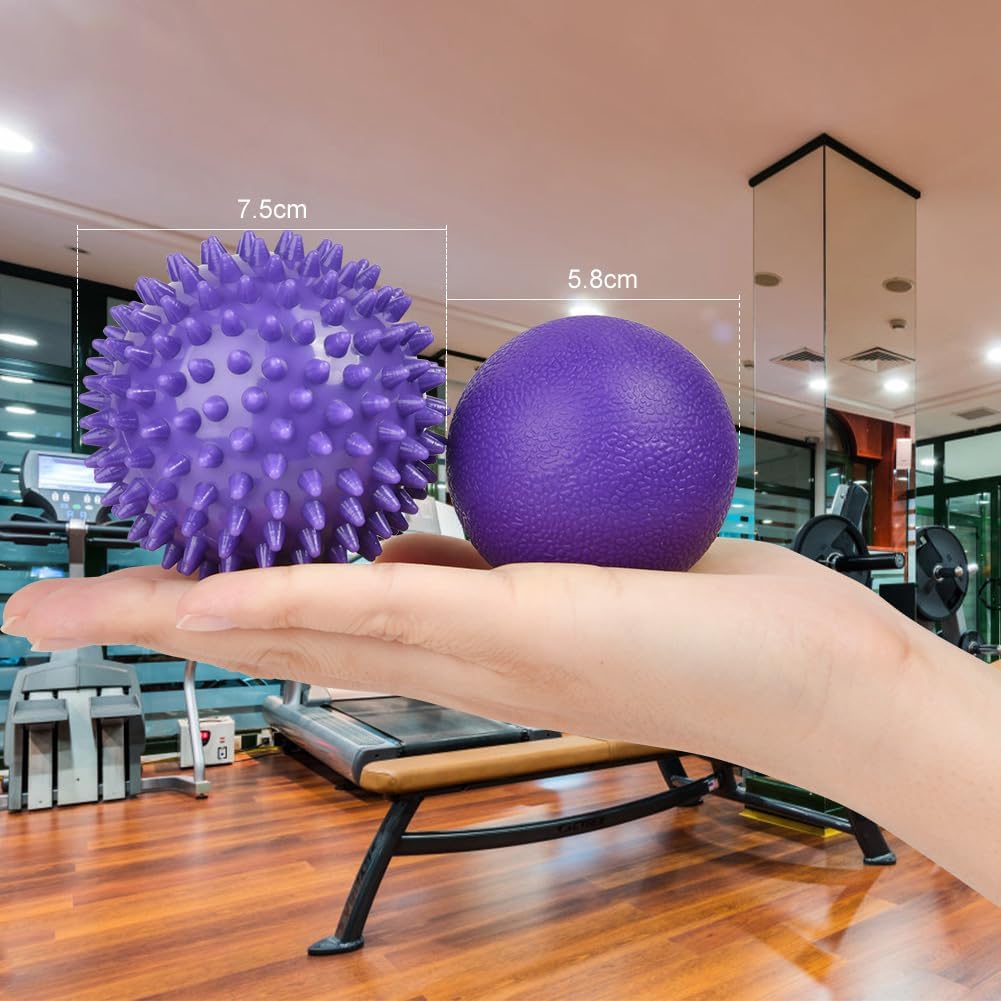 URAQT Spiky Massage Ball Set, 2 Pack Physical Therapy Massage Balls, Hard Lacrosse Ball & Spiky Massage Ball for Myofascial Release and Trigger Point Deep Tissue Massage (Red)