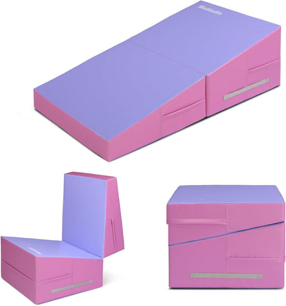 Matladin Incline Gymnastics Cheese Wedge Mat, 48"x24"x14" - Folding Gymnastics Mat for Kids Girls Home Training