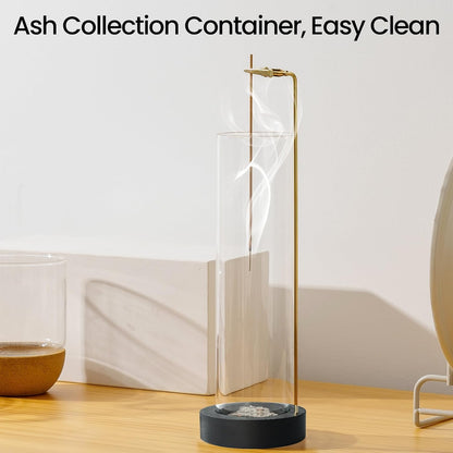 Incense Holder for Sticks, Anti-Ash Flying Incense Burner with 30 Incense Sticks, Detachable Glass Ash Catcher (Wood, Brown)