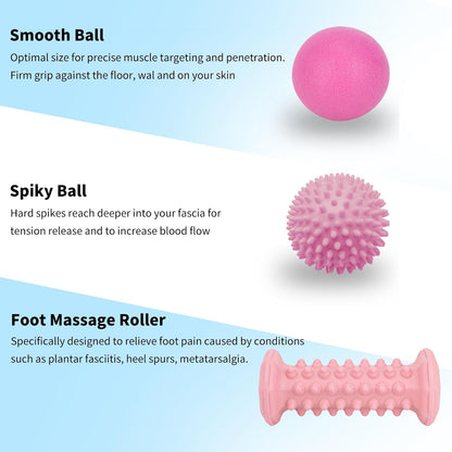 Plantar Fasciitis Relief,Foot Roller Massager,Massage Lacrosse Ball,Spiky Ball Therapy Set for Relieve Plantar Fasciitis,Foot Arch and Heel Pain,Neuropathy Pain Relief Feet,Deep Tissue Muscle Massage