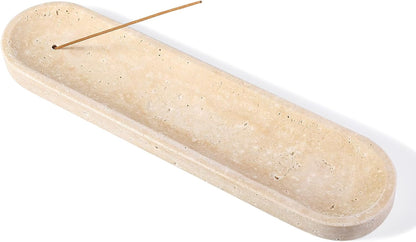 Koville Natural Marble Incense Holder, Incense Holder for Sticks with 9 Holes, Handmade Incense Burner Ash Catcher for Meditation Yoga SPA, Balsam Fir/Palo Santo/Sage/Cone (RoyalBeige)
