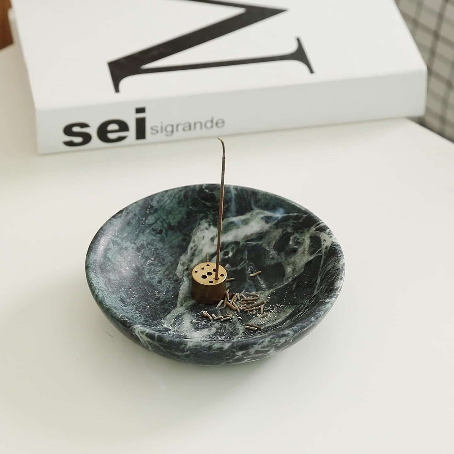 Koville Natural Marble Incense Holder, Incense Holder for Sticks with 9 Holes, Handmade Incense Burner Ash Catcher for Meditation Yoga SPA, Balsam Fir/Palo Santo/Sage/Cone (RoyalBeige)