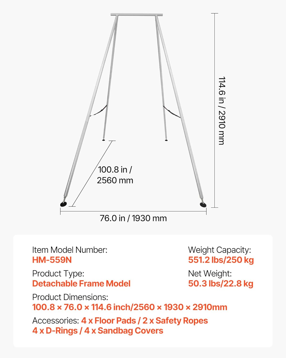 VEVOR Yoga Stand Frame, Max 441-551 lbs Load Swing Stand, Triangular Structure Aerial Rig, Aerial Silk Stands with Yoga Hammock, Standard & Height-Adjustable Version