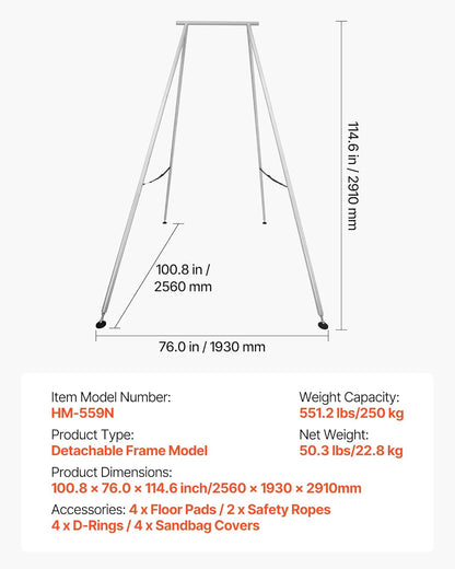 VEVOR Yoga Stand Frame, Max 441-551 lbs Load Swing Stand, Triangular Structure Aerial Rig, Aerial Silk Stands with Yoga Hammock, Standard & Height-Adjustable Version