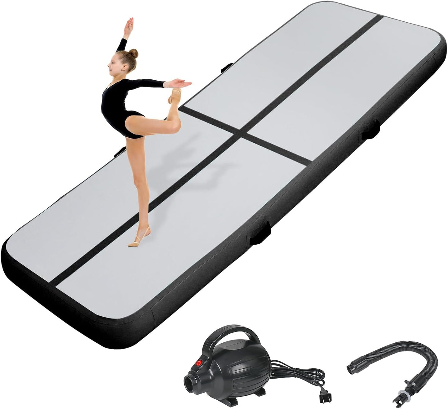 Inflatable Air Gymnastics Tumbling Mat 6ft 10ft 13ft 16ft 20ft, Air Tumble Track Mat 4/8 inches Thickness with Electric Air Pump for Home Use Training Cheerleading Yoga Water Beach Park
