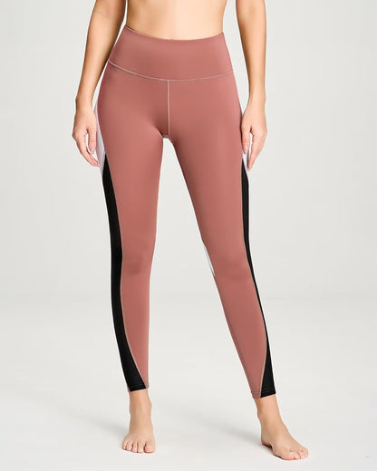 QUEENIEKE Women Yoga Pants Color Blocking Mesh Workout Running Leggings Tights