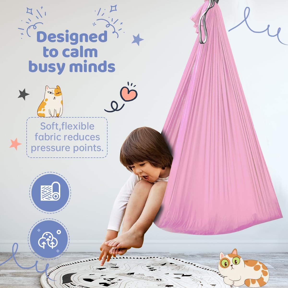 Aokitec Therapy Swing for Kids with Special Needs (Hardware Included) Snuggle Swing Cuddle Hammock Indoor Adjustable Aerial Yoga for Children with Autism, ADHD, Asperger, Sensory Integration