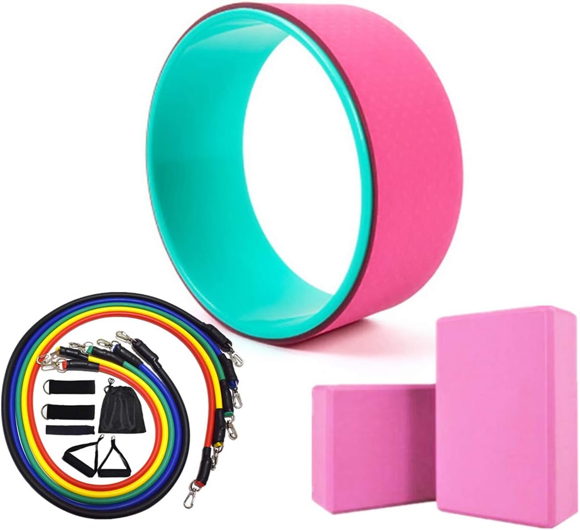 Yoga Wheel & 2 pcs Yoga Blocks & 5 pcs Resistance Bands Combo Value Pack
