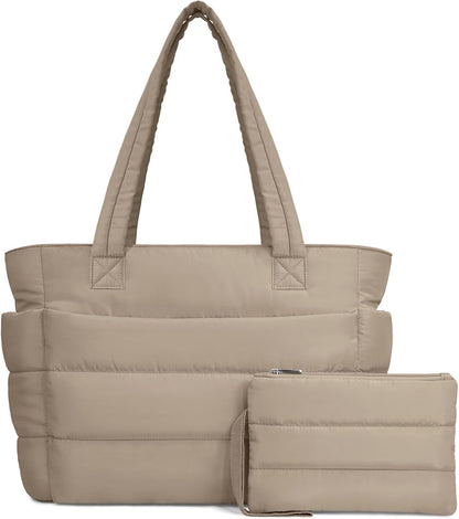 TOPDesign Puffer Tote Bag for Women, Lightweight Puffy Handbag with Compartments, Quilted Shoulder Bag for Work, Travel, Gym - Colors A
