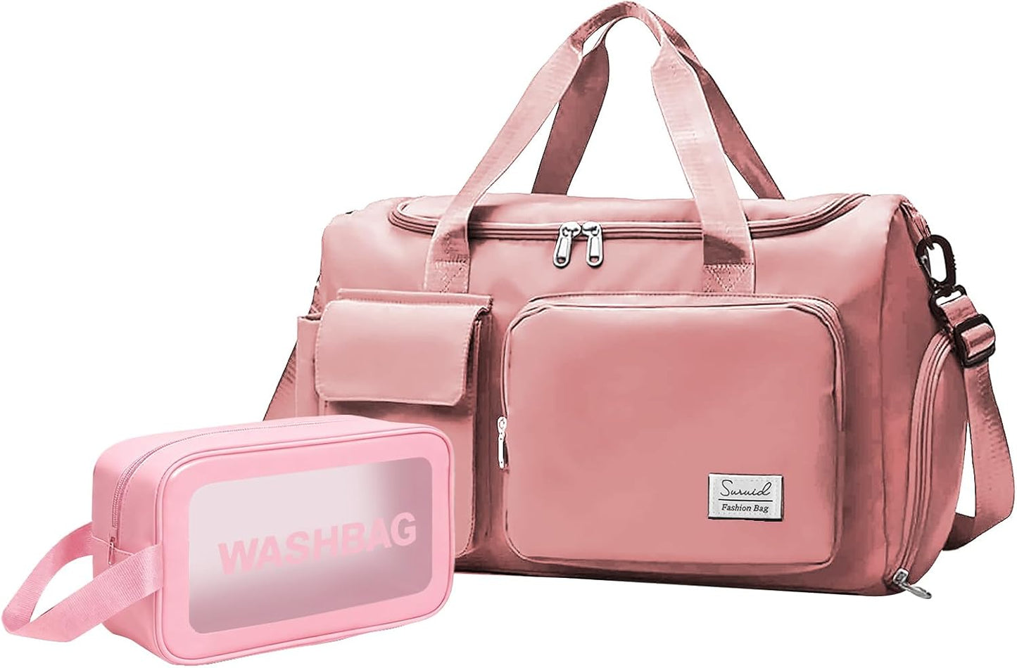 Suruid Travel Yoga Duffel Bag with Shoes Compartment Sports Gym Handbag with Dry Wet Separated Pocket for Training Men and Women, Overnight /Weekender Bag - Pink