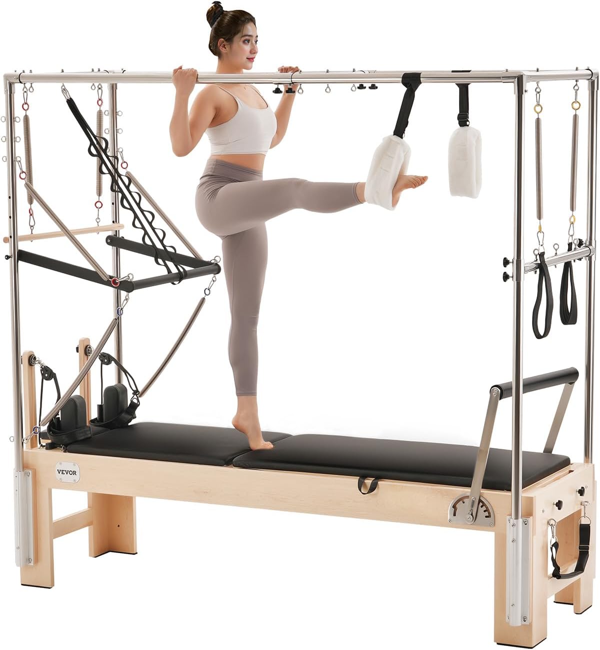 VEVOR Pilates Reformer, Reformer Pilates Machine with Cadillac Trapeze Table or Tower & Mat, Pilates Equipment for Home Workout and Studio, Includes Jump Board，Sitting Box