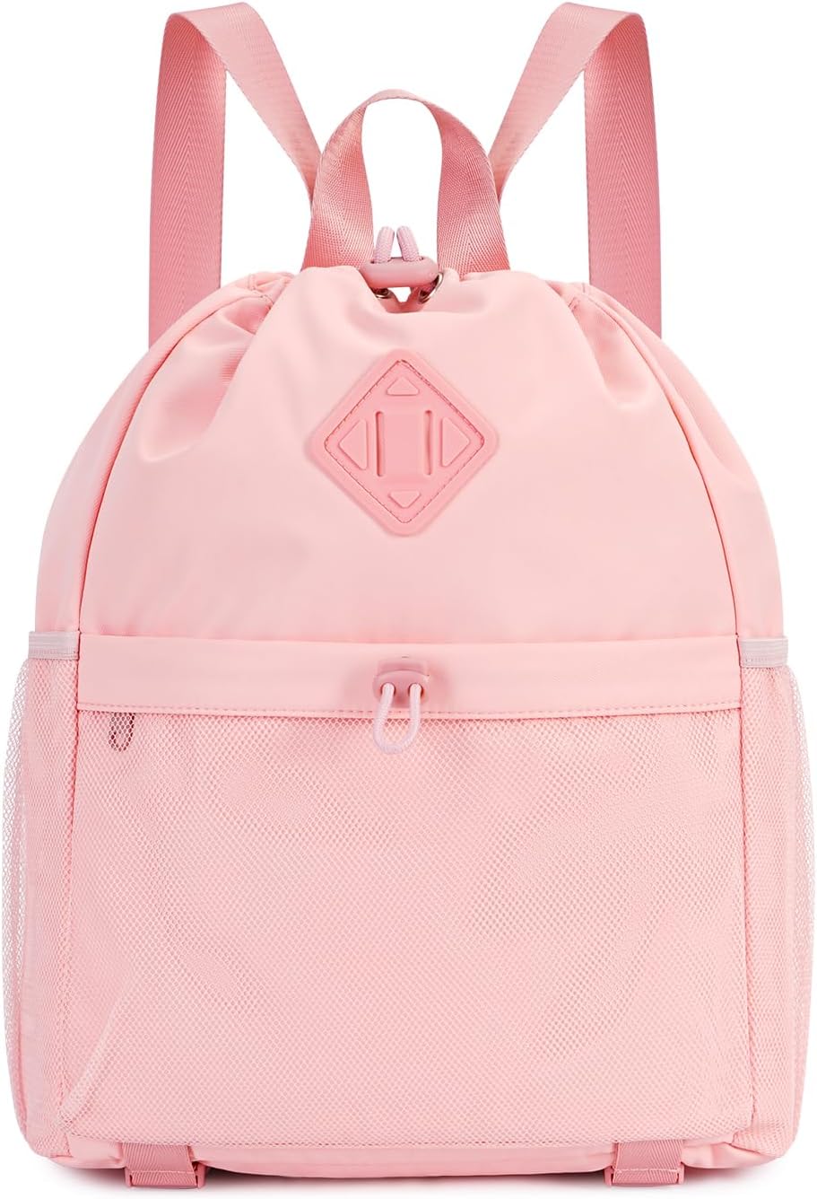 WANDF Drawstring Backpack for Women, Lightweight Gym Bag with Yoga Mat Strap, Water-Resistant String Backpack with Mesh Pocket (Grey, Patent Pending)