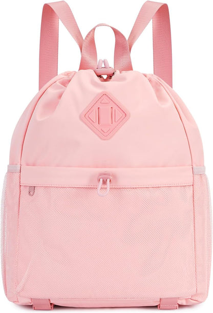 WANDF Drawstring Backpack for Women, Lightweight Gym Bag with Yoga Mat Strap, Water-Resistant String Backpack with Mesh Pocket (Grey, Patent Pending)