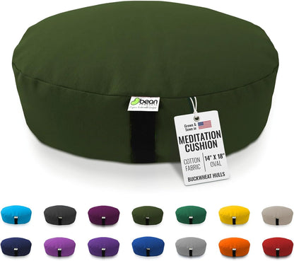 Bean Products Zafu Meditation Pillows for Sitting on Floor, Yoga Cushion, Cotton/Buckwheat Fill Yoga Pillow, Zafu Meditation Cushion, Zen Kneeling Prayer Pad- Made in USA - 14" Round - Saffron