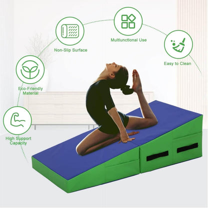 Incline Gymnastics Mat, 48x24 Inch Foldding Gymnastic Tumbling Mat with Handle, Cheese Wedge Skill Shape, Indoor/Outdoor Exercise Mat Home Gym Yoga Mat for Kids Tumbling, Skill Training
